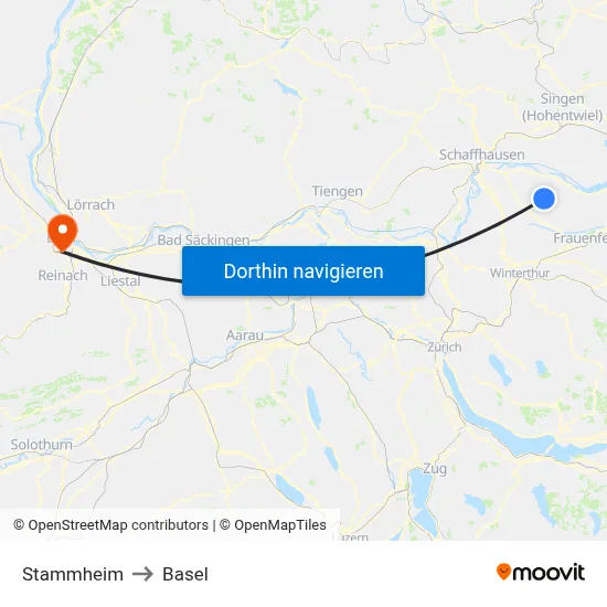 Stammheim to Basel map
