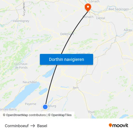 Corminboeuf to Basel map