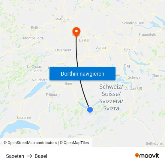 Saxeten to Basel map