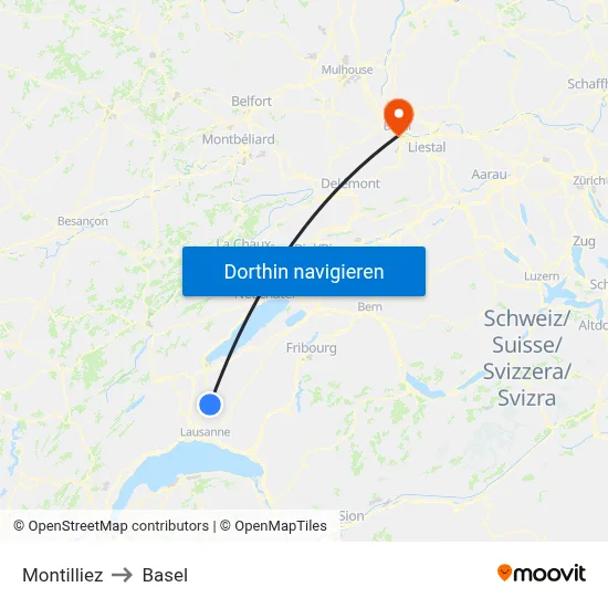 Montilliez to Basel map