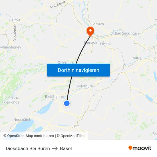 Diessbach Bei Büren to Basel map