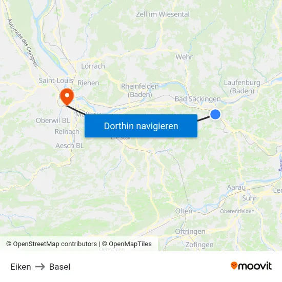 Eiken to Basel map