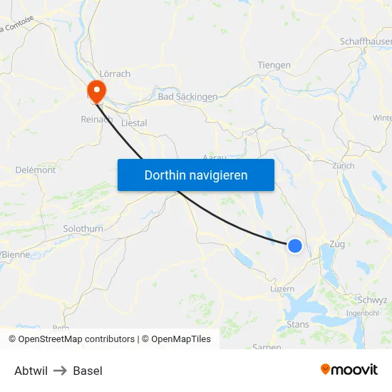 Abtwil to Basel map