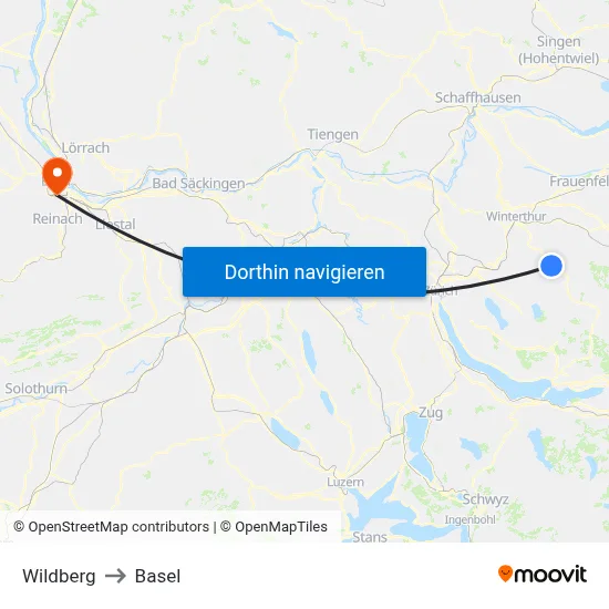 Wildberg to Basel map
