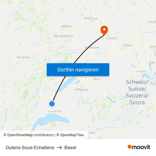 Oulens-Sous-Echallens to Basel map