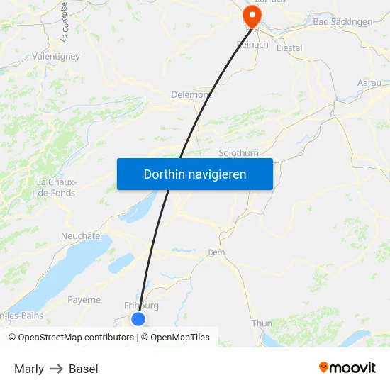 Marly to Basel map