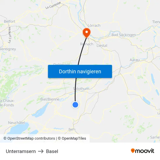 Unterramsern to Basel map
