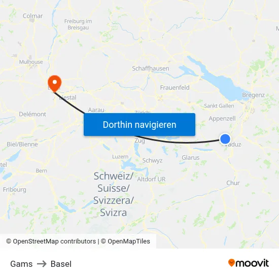 Gams to Basel map