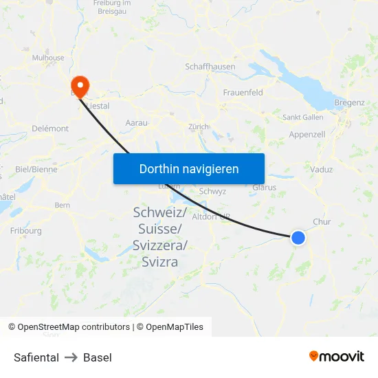 Safiental to Basel map