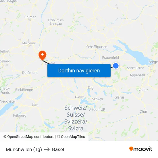 Münchwilen (Tg) to Basel map