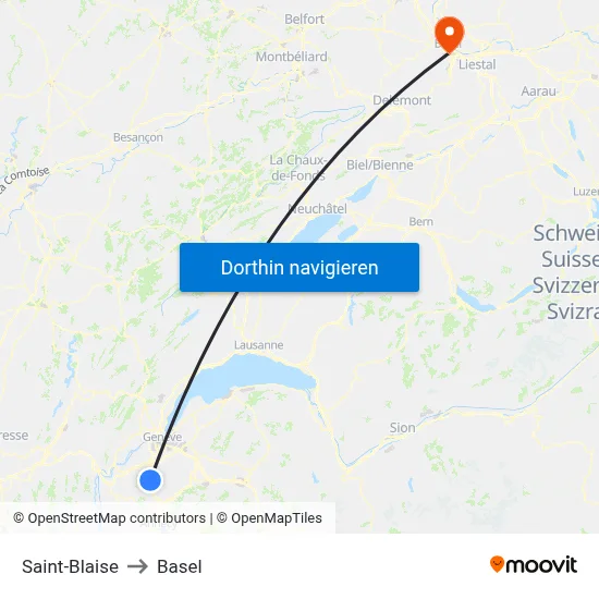 Saint-Blaise to Basel map