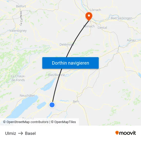 Ulmiz to Basel map