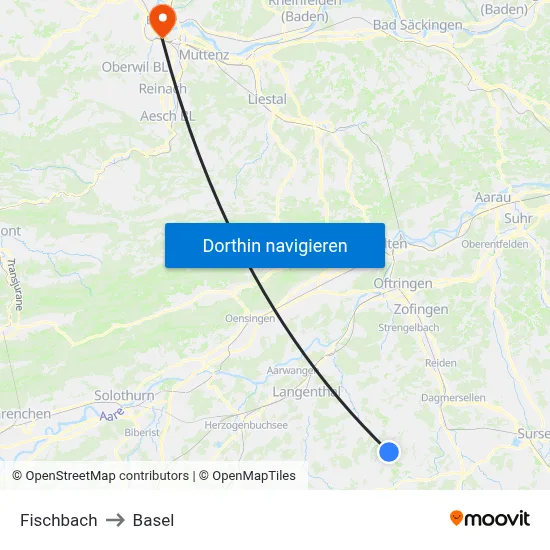 Fischbach to Basel map