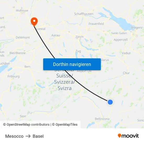 Mesocco to Basel map
