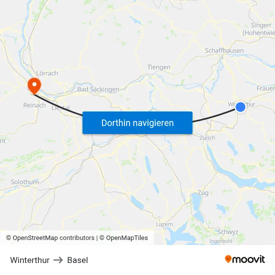 Winterthur to Basel map