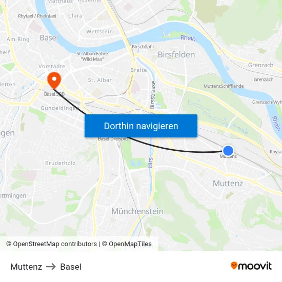 Muttenz to Basel map