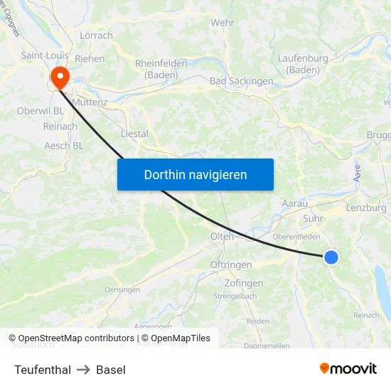 Teufenthal to Basel map