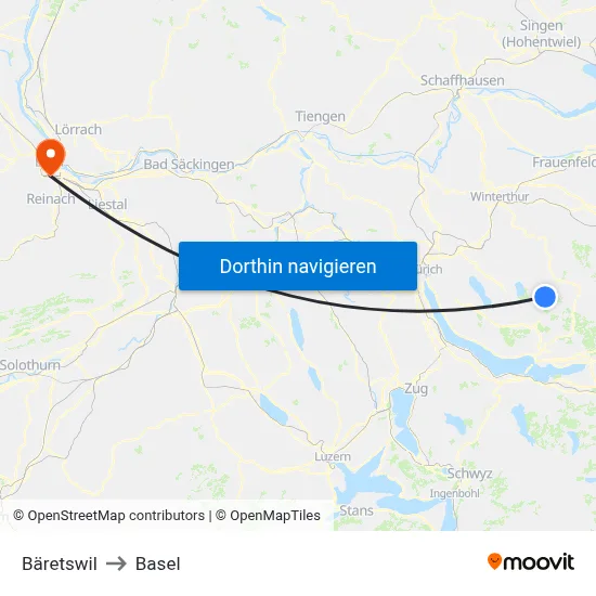 Bäretswil to Basel map