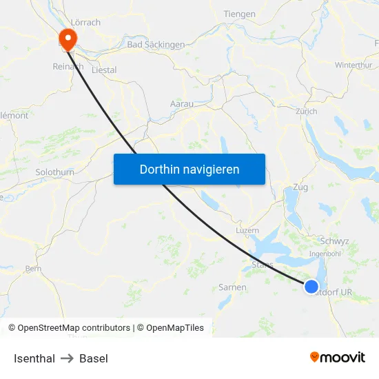 Isenthal to Basel map