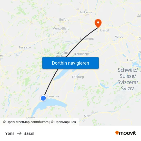 Yens to Basel map