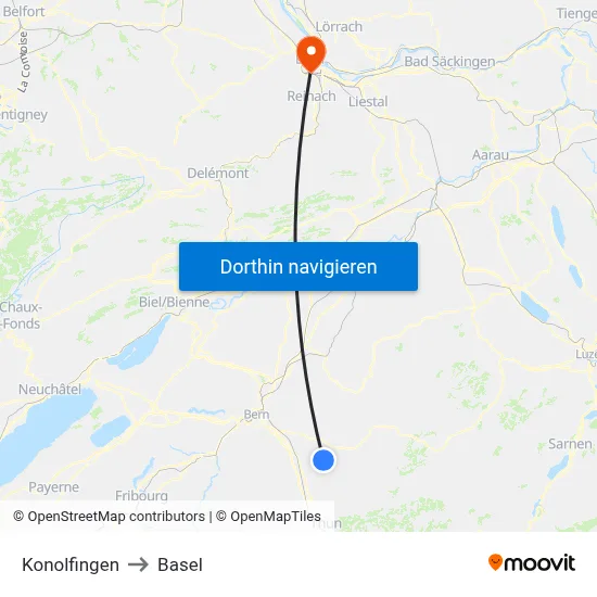 Konolfingen to Basel map