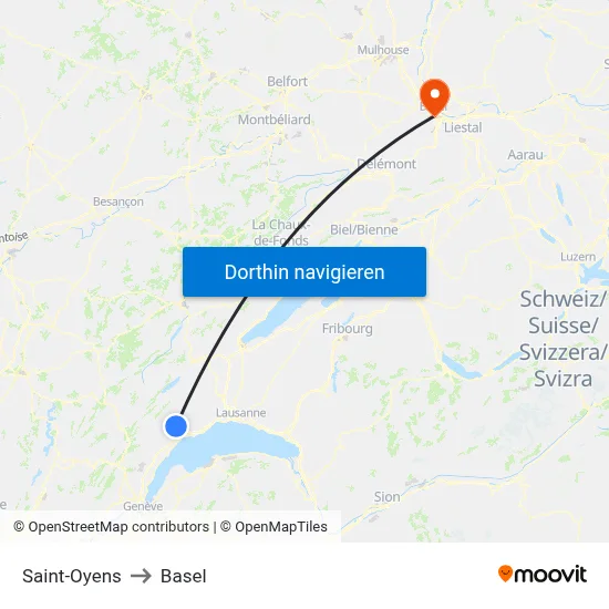 Saint-Oyens to Basel map