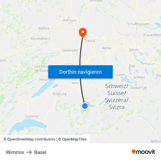 Wimmis to Basel map