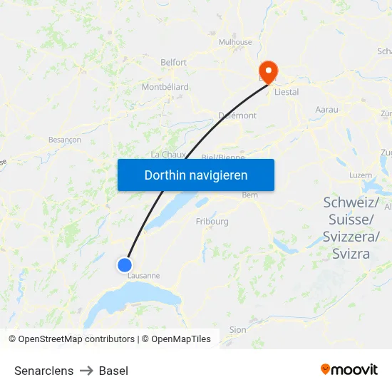 Senarclens to Basel map