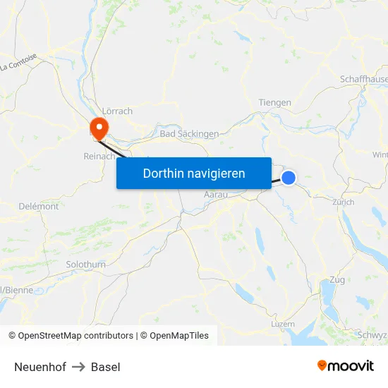 Neuenhof to Basel map