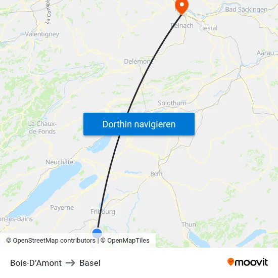Bois-D’Amont to Basel map