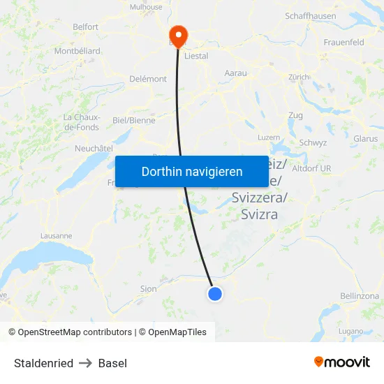 Staldenried to Basel map