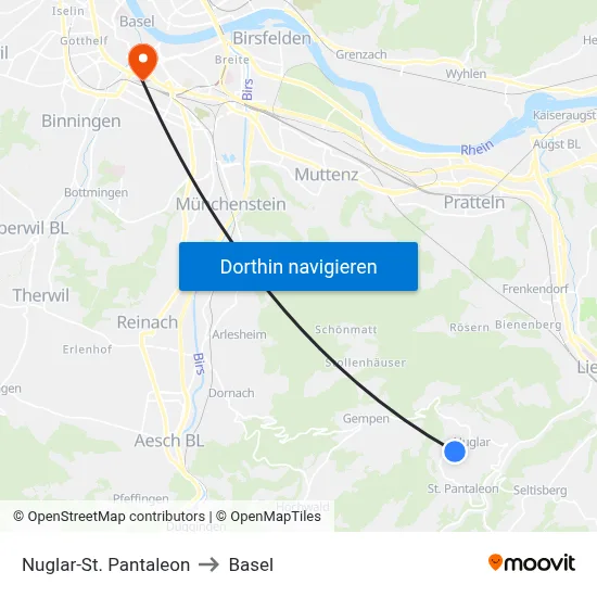 Nuglar-St. Pantaleon to Basel map