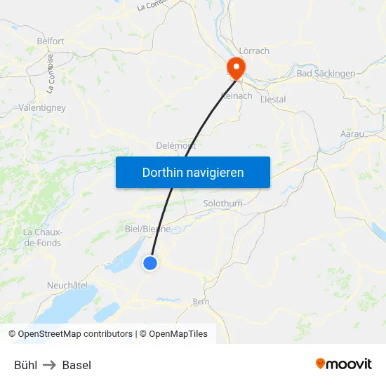 Bühl to Basel map