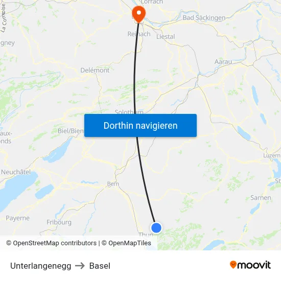 Unterlangenegg to Basel map