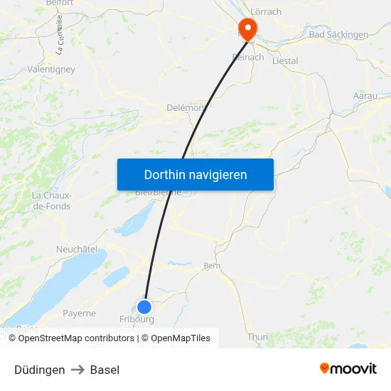 Düdingen to Basel map