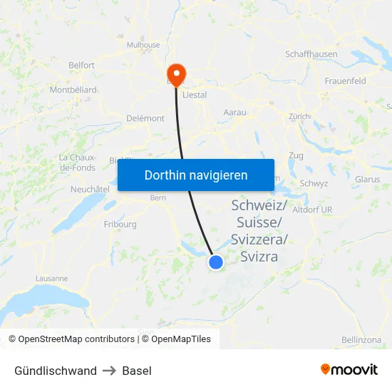 Gündlischwand to Basel map