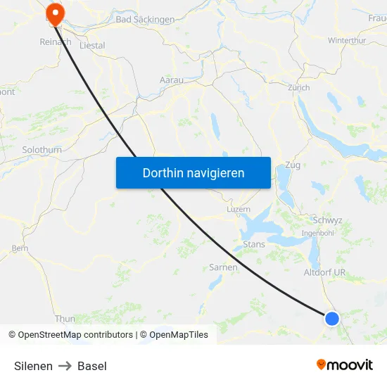 Silenen to Basel map