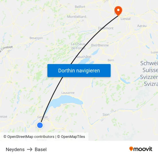 Neydens to Basel map