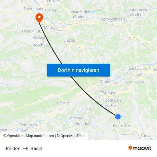 Reiden to Basel map