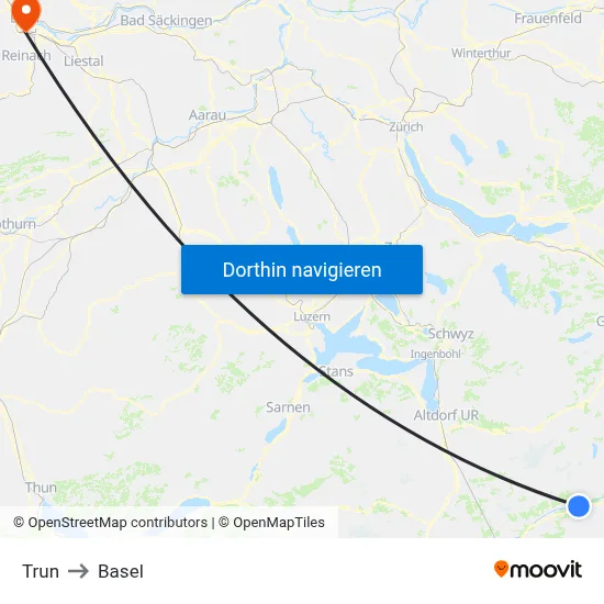 Trun to Basel map