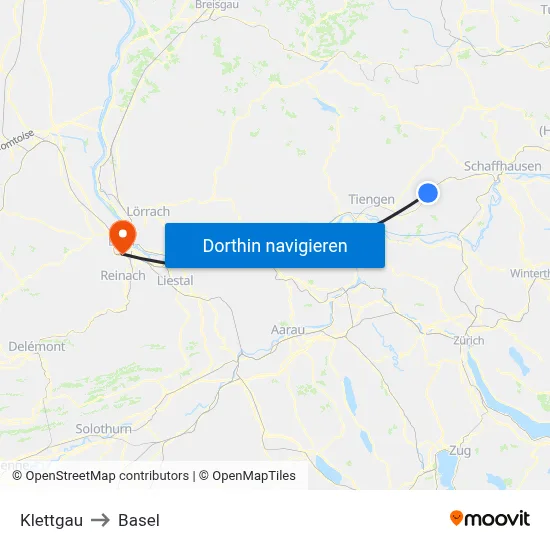 Klettgau to Basel map