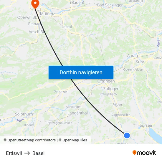 Ettiswil to Basel map