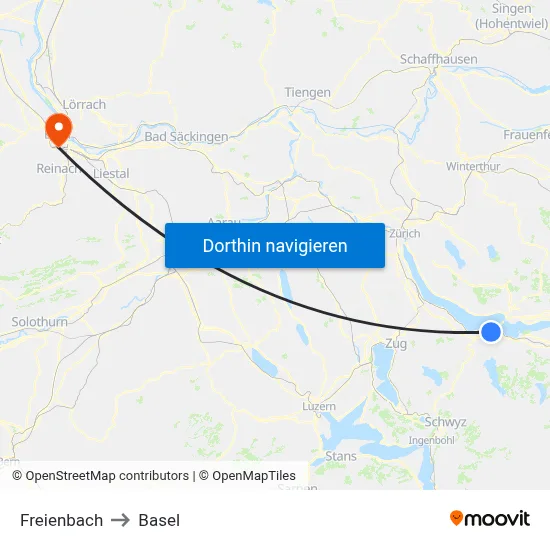 Freienbach to Basel map
