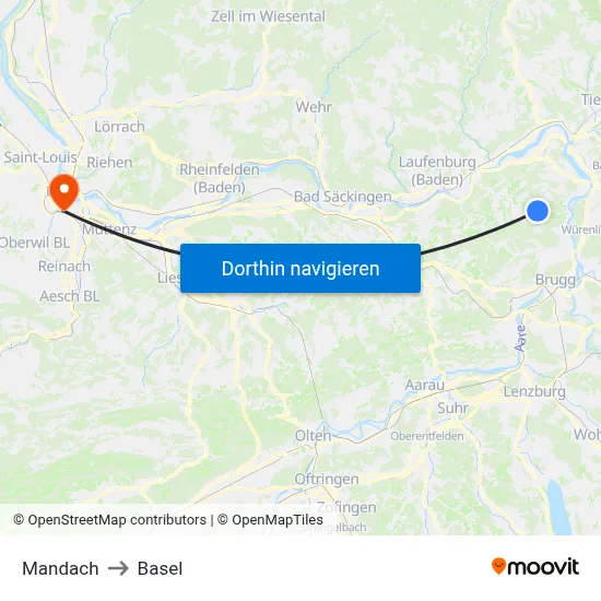 Mandach to Basel map