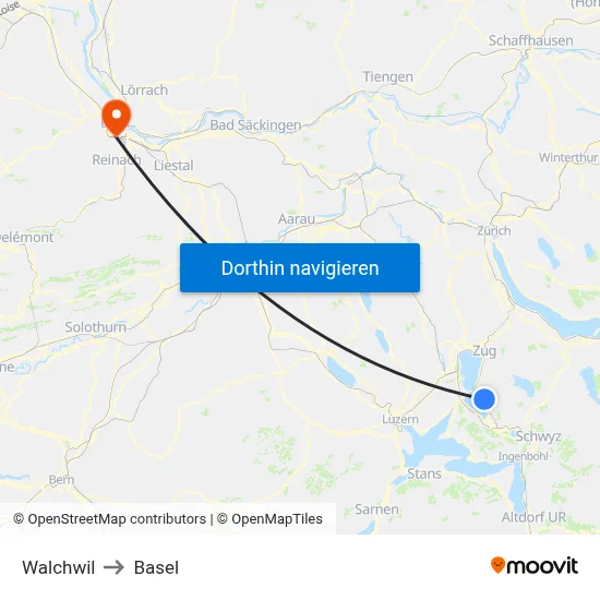 Walchwil to Basel map