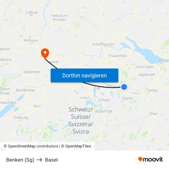 Benken (Sg) to Basel map