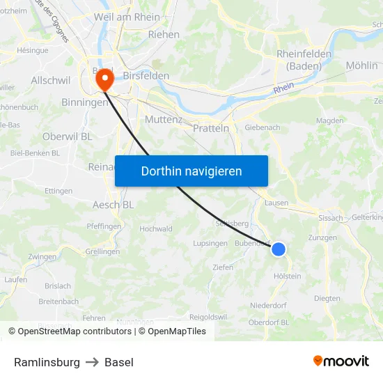 Ramlinsburg to Basel map