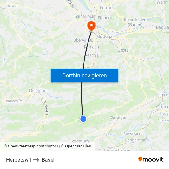 Herbetswil to Basel map