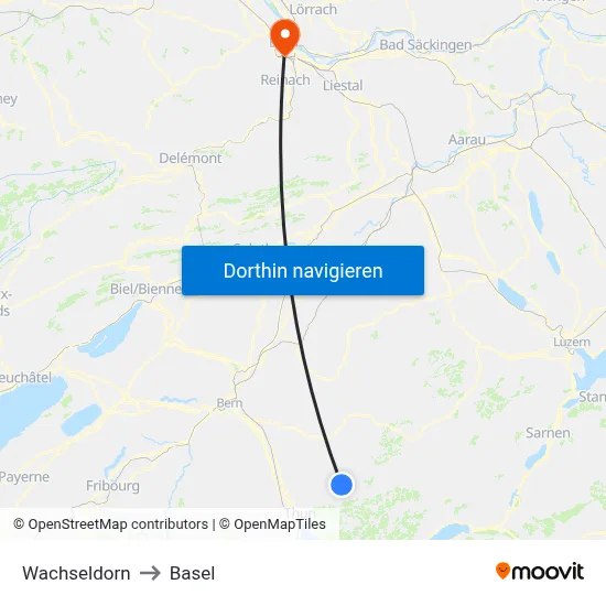 Wachseldorn to Basel map