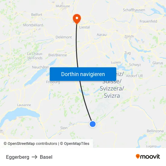 Eggerberg to Basel map